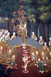 Vauvan Siddharthan syntymä, seinäfresko, Wat Botum -temppeli, Phnom Penh, 2022 (kuva)