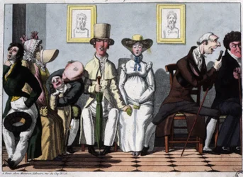 Lääkärin odotushuone, raskaana oleva nainen, noin 1850 (kuva).
