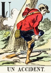 U: onnettomuus - Metsästysaakkoset, n. 1890 (kaiverrus)