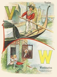 V W: Venetsia, Washington - Kahden maailman ABC. Emile Guerin, kustantaja, Pariisi, noin 1900. Mitat: 27,5 x 21,5 cm