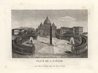 Näkymä Pyhän Pietarin aukiolle, Piazza di S. Pietrolle, Pietarinkirkolle ja muinaiselle egyptiläiselle obeliskille