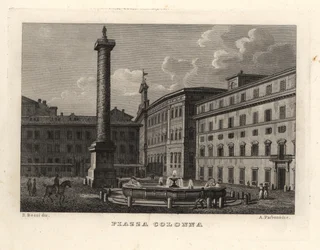 Näkymä Piazza Colonnalle Marcus Aureliuksen pylvään kanssa, Rooma