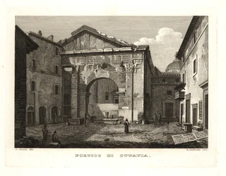 Näkymä Portico of Octavia tai Portico of Octavia (Portico di Ottavia), Rooma