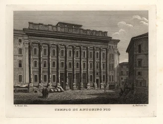 Näkymä Antoninuksen ja Faustinan temppelille, Tempio di Antonino Pio, Rooma