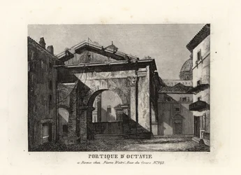 Näkymä Portico of Octavianuksen raunioista, Porticus Octaviae, Rooma