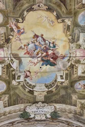 Näkymä holviin Teatini-huoneen freskoilla, Chiesa di San Vincenzo, Piacenza, Emilia-Romagna, Italia (kuva)