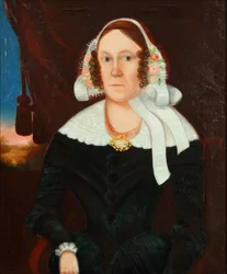 Nainen kukkahattu päässä 1825 (Öljy kankaalle)