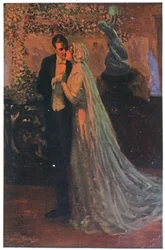 Nuori pariskunta vihkimisen jälkeen, n.1920 (kuvitus).