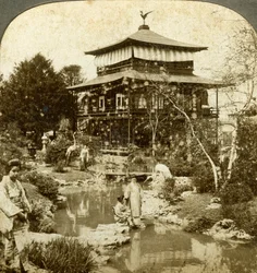 Japanilainen puutarha maailmannäyttelyssä, St Louis, Missouri, USA, 1904.