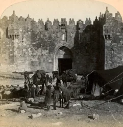 Damaskuksen portti, pohjoinen sisäänkäynti Jerusalemiin, Palestiina, 1899.