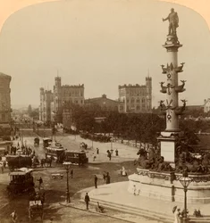 Tegetthoff-monumentti Prater-Sternissä, Wienissä, Itävallassa, 1898.