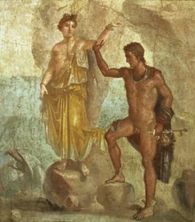 Perseus vapauttaa Andromedan Castorin ja Polluxin talosta, Pompejista, 4. koristetyyli, n. 50-79 jKr.