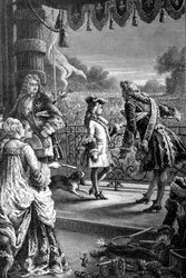 Kuristisaani näyttää nuoren Ludvig XV:n (1710 - 1774), väkijoukon ilossa ja kertoo hänelle, jonain päivänä tämä kaikki on sinun. Kaiverrus 1800-luvulta.