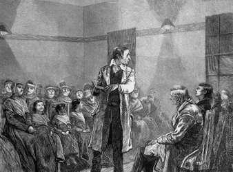 Shaker tai Quaker Yhdysvalloissa lukemassa tekstiä