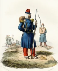 Algeria, Ranskan Afrikan armeijan kevyt jalkaväki vuoden 1830 retkikunnan aikana. Leone Galibertin teoksessa ”Storia d