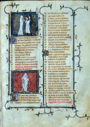 Allegorinen esitys rakkaudesta, joka esittää Malebouchen ansoja, abstinence-miniatyyrin hahmon alapuolella Jean de Meunin, Jean de Meungin tai Jean Chopinelin, Jean Clopinelin (v.1240-1305), noin 1370 -kirjassa "" Roman de la rose". Pariisi, Bibliotheque s