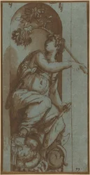 Allegory of Peace (kynä ja ruskea tussi ja pesu siniselle liimapaperille; talletettu)