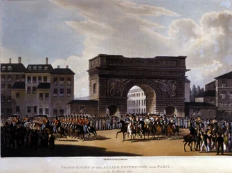 Liittoutuneet saapuivat Pariisiin 31. maaliskuuta 1814 (Venäjä Aleksanteri I, Itävallan keisari Francois I ja Preussin kuningas Fredrik Vilhelm III.) kaiverrus vuodelta 1826