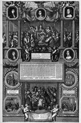 Almanach vuodelle 1682, joka edustaa Dauphinin syntymää (Louis de France tunnetaan nimellä Grand Dauphin