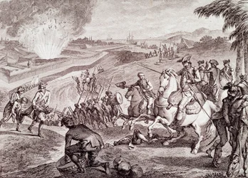 Amerikan vapaussota: Pensacolan piiritys ja Espanjan armeijan voitto (1800-luvun kaiverrus)