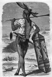 Alkuperäinen Dayak, joka asui Saravakissa, Malesiassa 1800-luvulla "Youth Journal" -lehdessä vuonna 1888.