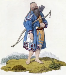 Venäläisen väestön jousimies. Kuva vuodelta 1803.