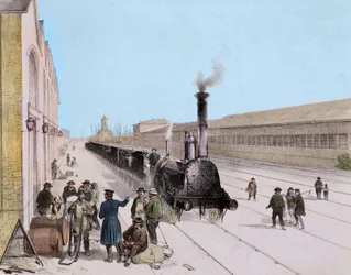Paris Orleans Line -rahtijunan saapuminen - Kaiverrus 1800-luvulta - Privee Collection