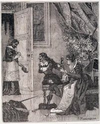 Kun Marie de Medicis vetosi asiansa, kardinaali astui sisään (Journee des dupes), kuvitus Kenouillacin teoksesta Paris a travers les siecles.