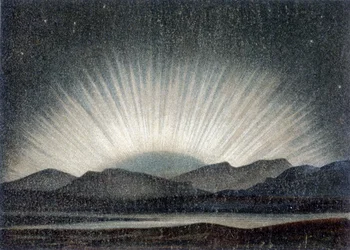 Aurora borealis, 6. elokuuta 1871, opiskeli Edinburghin kuninkaallisessa observatoriossa keskiyöllä kuunnousun aikaan - J. Hannin mukaan "" General Geology""
