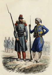 Muukalaislegioonan pataljoona, muodostettu ja lähetetty Algeriaan vuonna 1831; Alkuperäiskansojen Tirailleurs-pataljoona, perustettu ja lähetetty Algeriaan vuonna 1841, Leon Galibertin teoksessa "" L