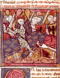 Flanderin taistelun pienoismalli "" Grandes Chronicles de Francesta"" 1375-1379 Municipal Library, Castres