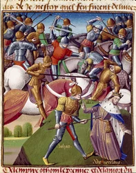Keisari Othon I:n sotilaiden taistelu (Otton tai Othon I, 912-973). Pienoiskuva Vincent de Beauvais