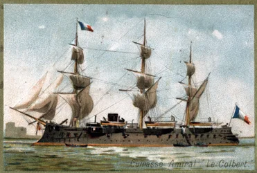 Taistelulaiva Admiral "" The Colbert"". 1800-luvun kromolitografia.