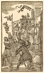 Katso Vanity Fair! John Bunyanin (1628-1688) teoksesta The Pilgrims Progress From This World, To That What Is To Come Christian saapuu Vanity Fairin kaupunkiin ja näkee pyhiinvaeltajia kahleissa.