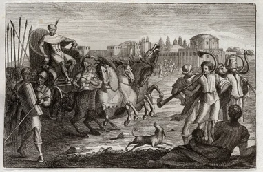 Royaumontin raamattu, Vanha testamentti: Joosefin kohottaminen. Joosef nousee kirkkaudessa. Kuvitus vuodelta 1811.