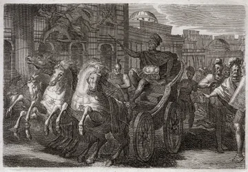 Royaumontin raamattu, Vanha testamentti: Jezabel syö koiria. Jehu heittää Jezabelin ulos ikkunasta, ja hänet on syöty koirilta. Kuvitus vuodelta 1811.