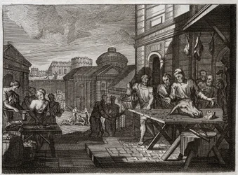 Royaumontin raamattu, Vanha testamentti: Samarian piiritys. Syyrian kuningas piiritti Samarian kaupungin ja aiheutti sen kauheaksi nälänhädäksi. Kuvitus vuodelta 1811.