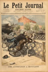 Pyöräpysäytys Champignyn lähellä. Kaiverrus "" Le petit Journal" -lehdessä 30.8.1896. Selvan kokoelma.