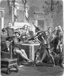 Blaise de Monluc (1502-1577), Ranskan marsalkka Francois 1:n hovissa. Kaiverrus 1800-luvulta.