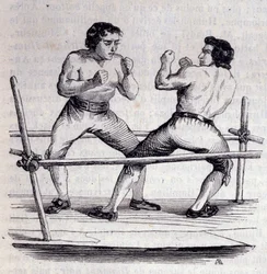 Nyrkkeilijät Daniel Mendoza (1764-1836) ja Richard Humphries (Humphreys) vuonna 1790. Kaiverrus 1800-luvulta