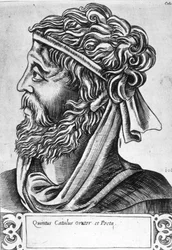 Caius Valerius Catullus dit Catulle (87 - 54 eKr.) Kuvitteellinen muotokuva, kaiverrus 1600-luvulta.
