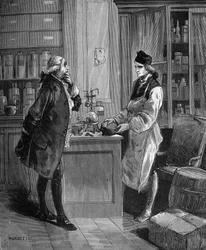 Carl William (Guillaume) Scheele (1742-1788), ruotsalainen kemisti laboratoriossa Tobern Bergmannin kemistin kanssa 1735-1784.