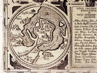 Karthago-näkymä Tunisinlahdelle 1600-luvun historiallisessa kartastossa.