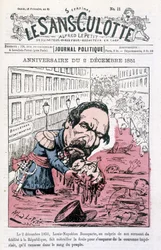 Pilapiirros Napoleon III:n 2. joulukuuta 1851 tekemästä vallankaappauksesta - julkaisussa "Le Sans-Culotte"