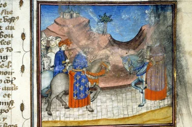 Kaarle VI. Miniatyyri (512, 452r): Toulousen kaupunginkirjaston lupahakemus (puh: 05 62 27 66 66)