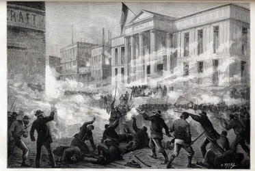 Cincinnatin oikeustalon mellakat vuonna 1884 - Mellakka alkoi valamiehistön annettua kuolemantuomottamusta koskevan tuomion pahamaineisessa murhaoikeudenkäynnissä, 28. maaliskuuta 1884