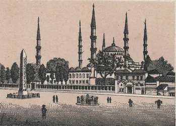 Konstantinopoli, Turkki: näkymä Sultan Achmedin moskeijasta (Sulttaani Achmedin moskeija). kirjassa "" Maailma havainnollistaa 168 näkymää"" Päiväämätön (1800-luvun loppu)
