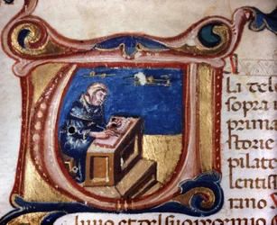 Kopisti munkki. 1300-luvun käsikirjoitus. Biblioteca Trivulziana, Milano