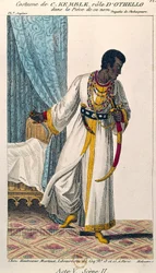 Koomikko Charles Kemblen (1775-1854) puku Othellon roolissa William Shakespearen (1564-1616) samannimisessä teoksessa 1800-luvun Pariisi. B N