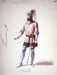 Giuseppe Verdin (1813 - 1901) vuonna 1843 säveltämä puku oopperaan "I Lombardi" tai "Les Lombards à la première Crusade". Nimetön akvarellipiirros. Raimondon hahmo esitykseen Milanon Scalassa.